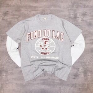 Vintage 1989 Fond Du Lac Collegiate Universit Single Stitch Heather Gray T-Shirt